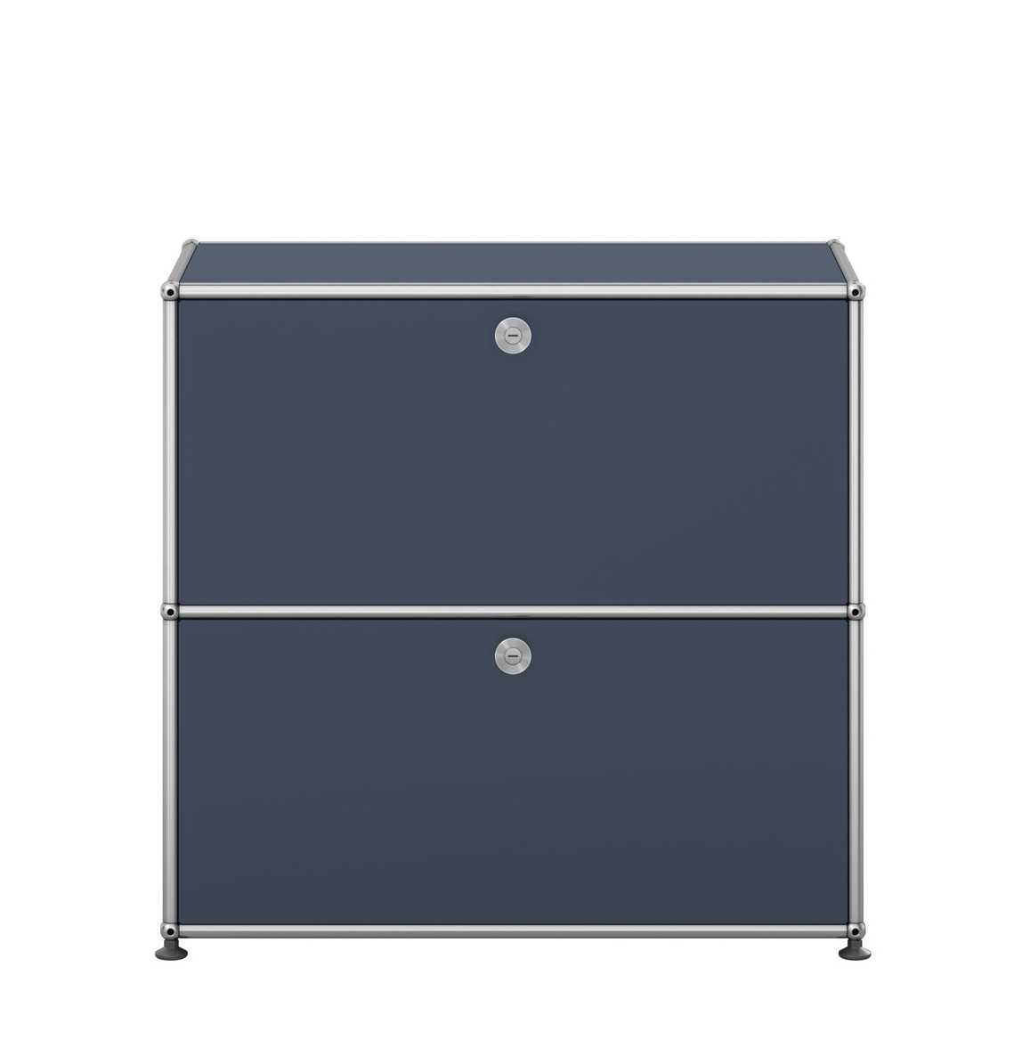 USM Haller Sideboard in Anthrazitgrau, kleine Ausführung mit zwei abschließbaren Fächern und verchromtem Gestell.