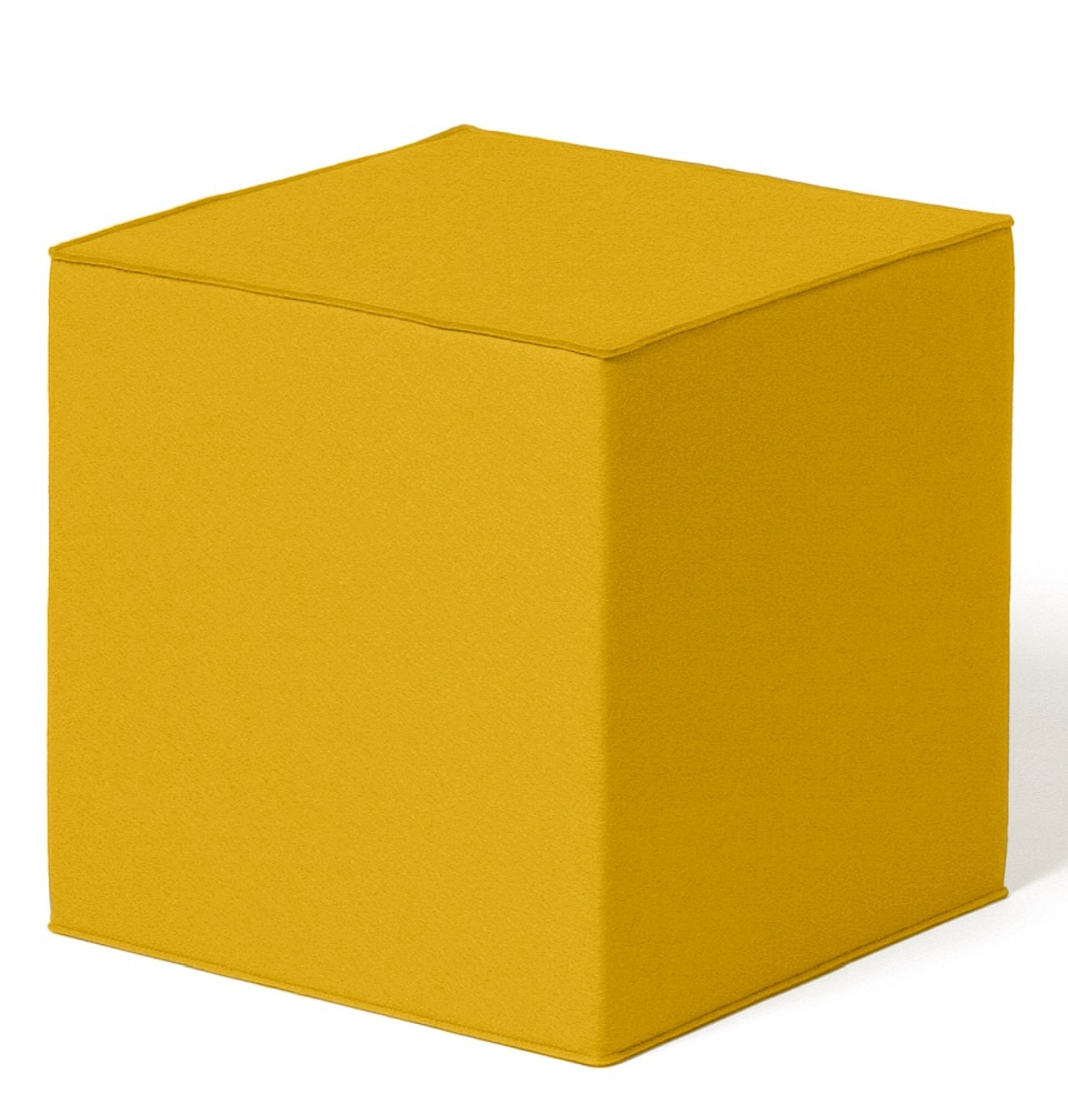 Gelber Quart Sitzwürfel von HEY-SIGN by BWF Group, moderner Hocker aus Filz.