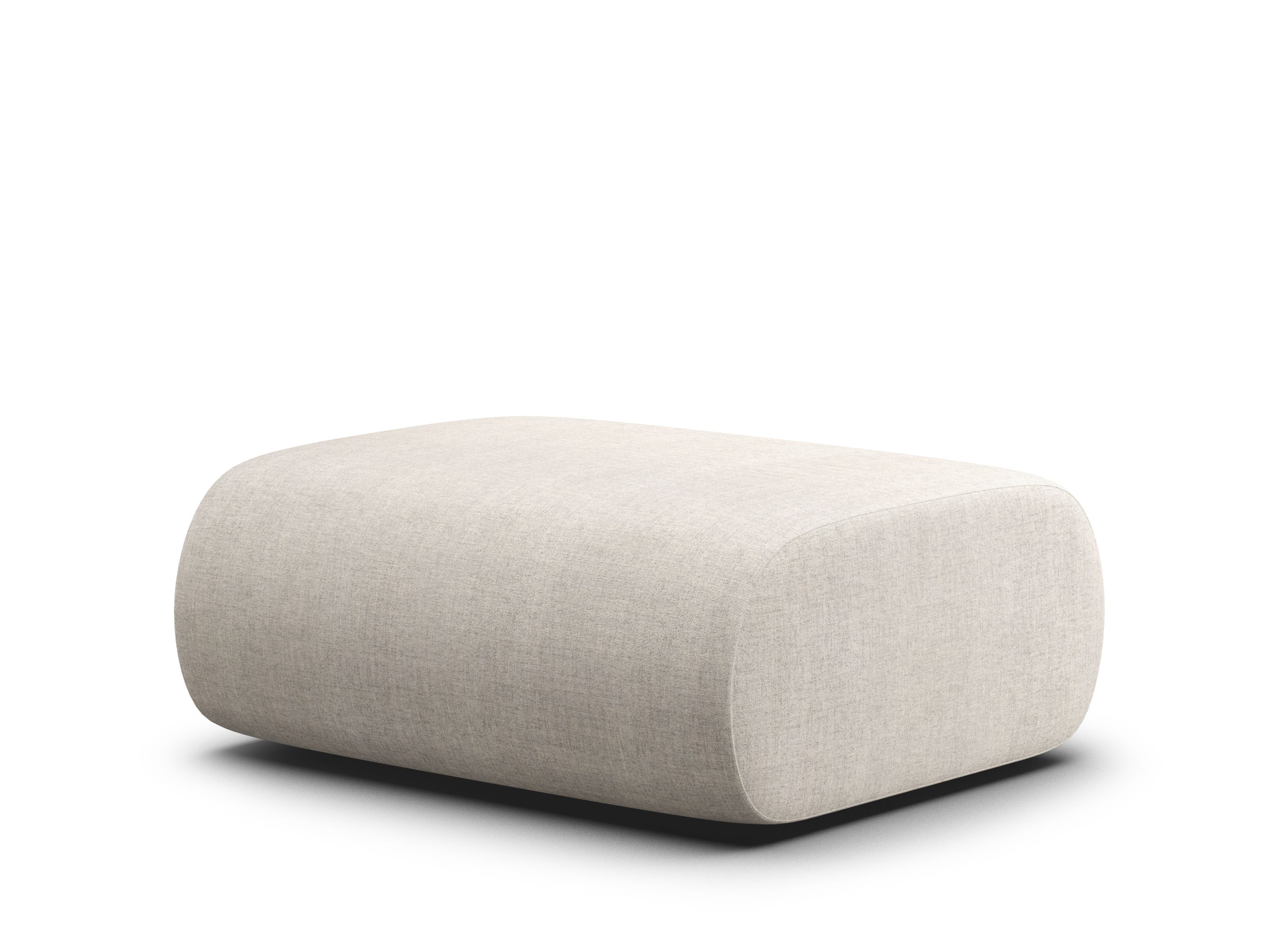 Beiger OLA Pouf, ein moderner Sitzhocker für Wohnzimmer und Outdoor-Bereich, Textilbezug.