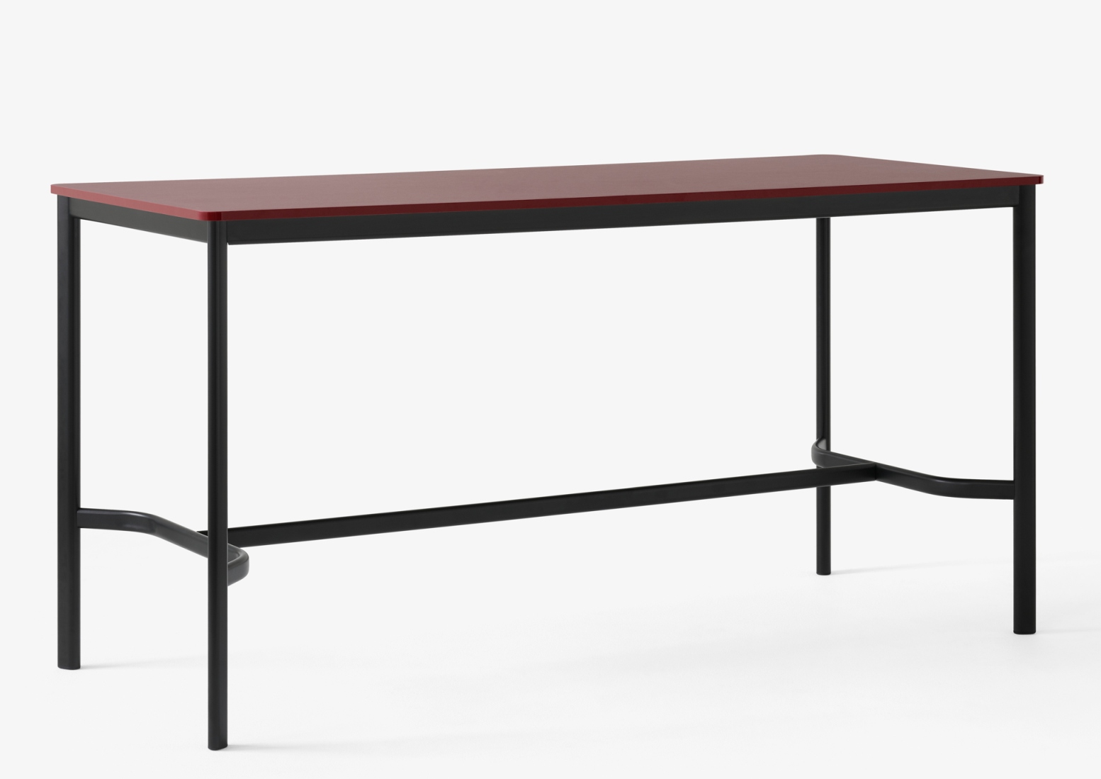 AndTradition Drip High Table: Stehtisch mit roter Tischplatte und schwarzem Metallgestell für moderne Einrichtung.
