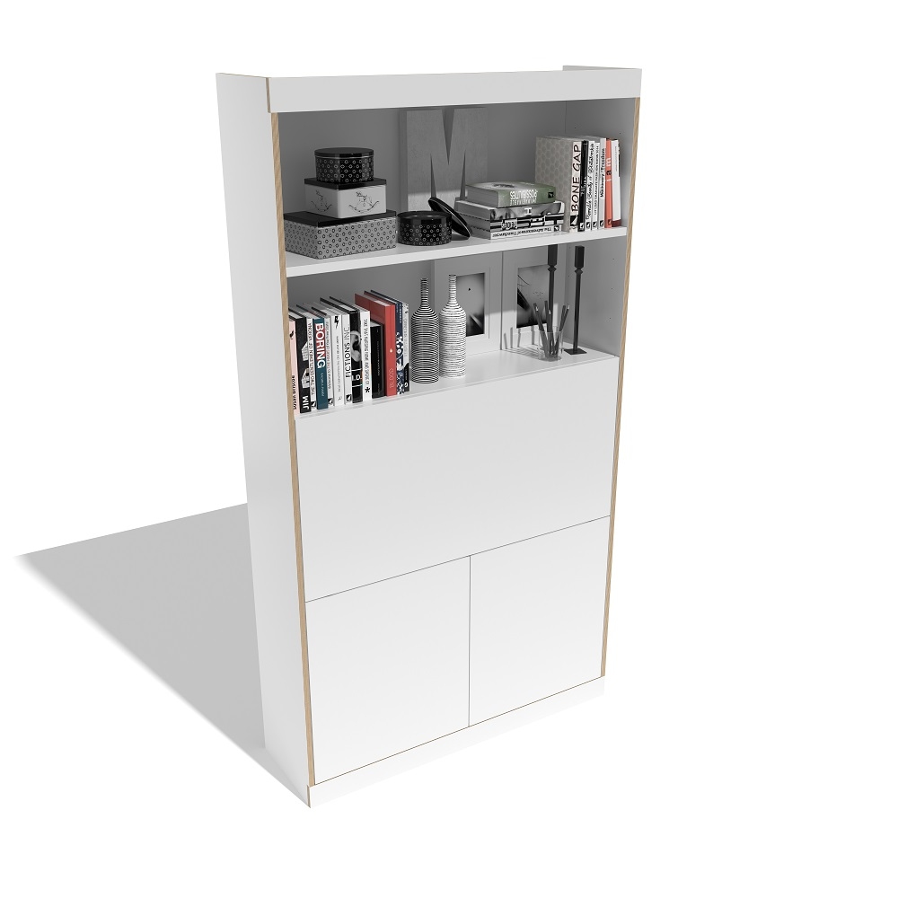 FLAI Home-Office Sekretär von Müller Möbelwerkstätten in Weiß mit Regalen und Stauraum für Bürobedarf.