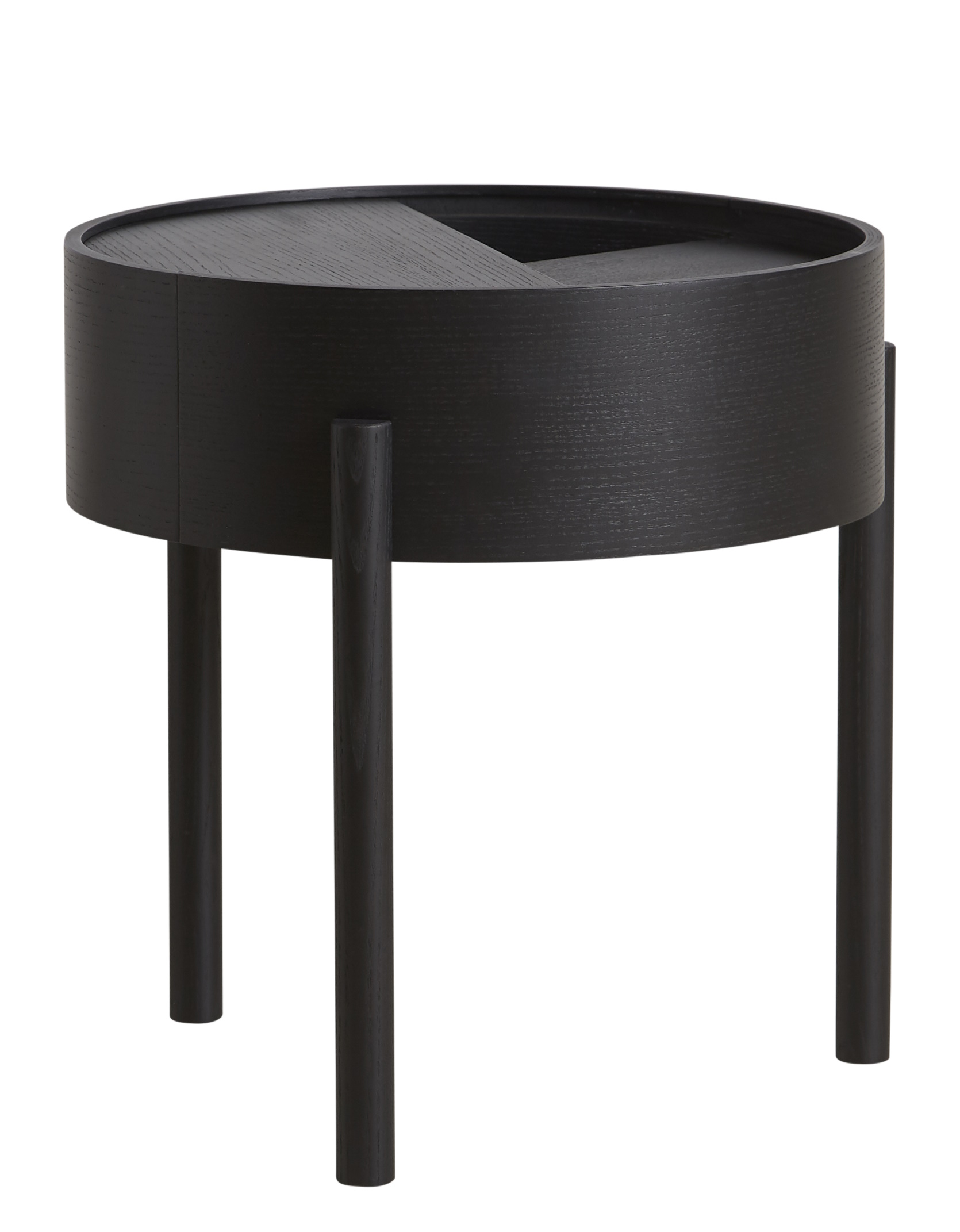 Schwarzer Arc Side Table Beistelltisch von Woud, runder Holztisch mit drei Beinen.