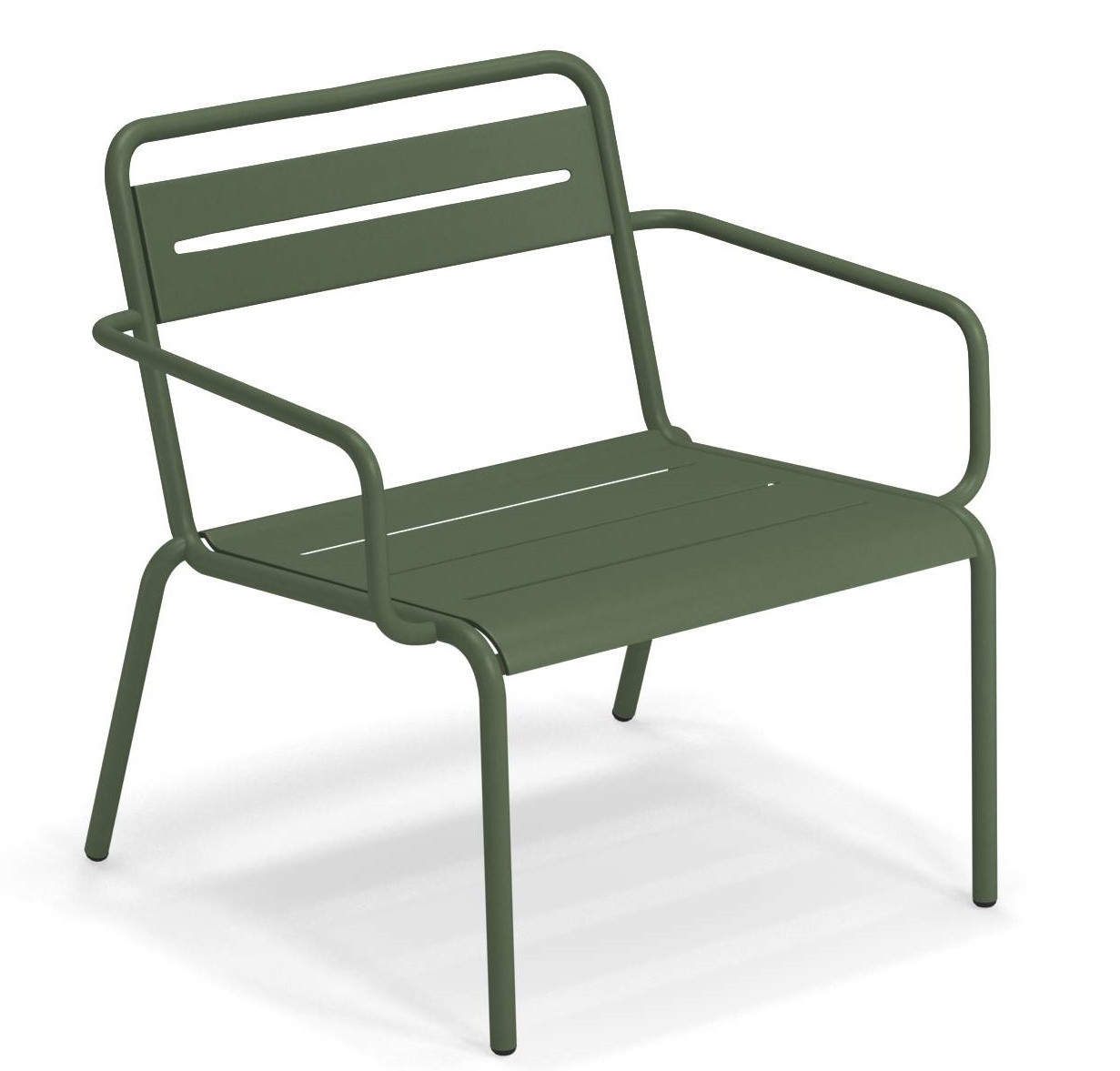Grüner Star Lounge Chair Sessel von Emu für den Außenbereich, moderner Metallstuhl mit Armlehnen.