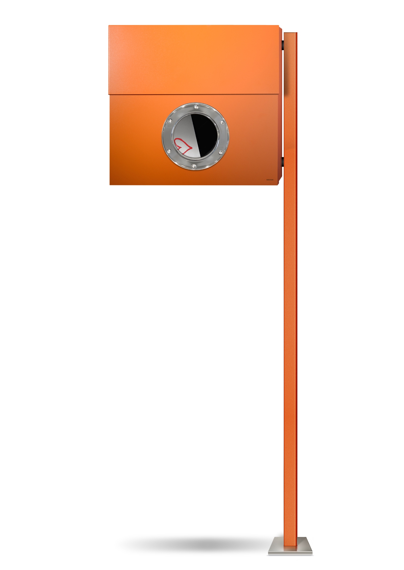 Staal, oranje gepoedercoat, incl. vloersteun/paal