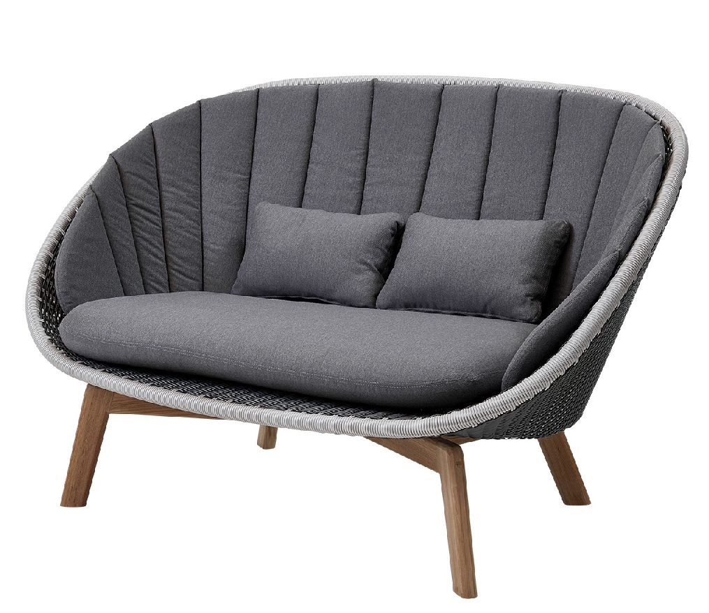 Peacock Outdoor tweezitsbank van kunststof met kussens, Grau, Cane-Line
