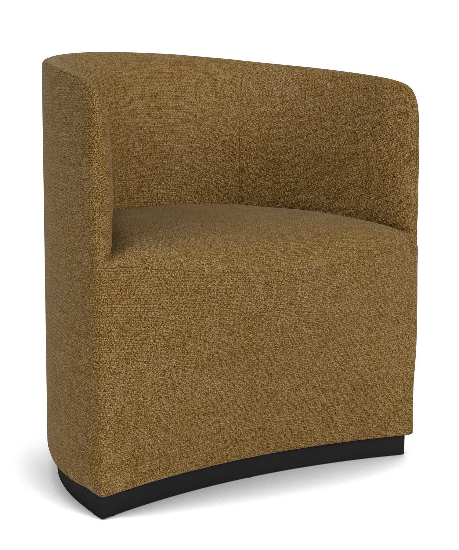 Audo Copenhagen Tearoom Club Chair Sessel in Braun mit schwarzem Sockel, seitliche Ansicht.