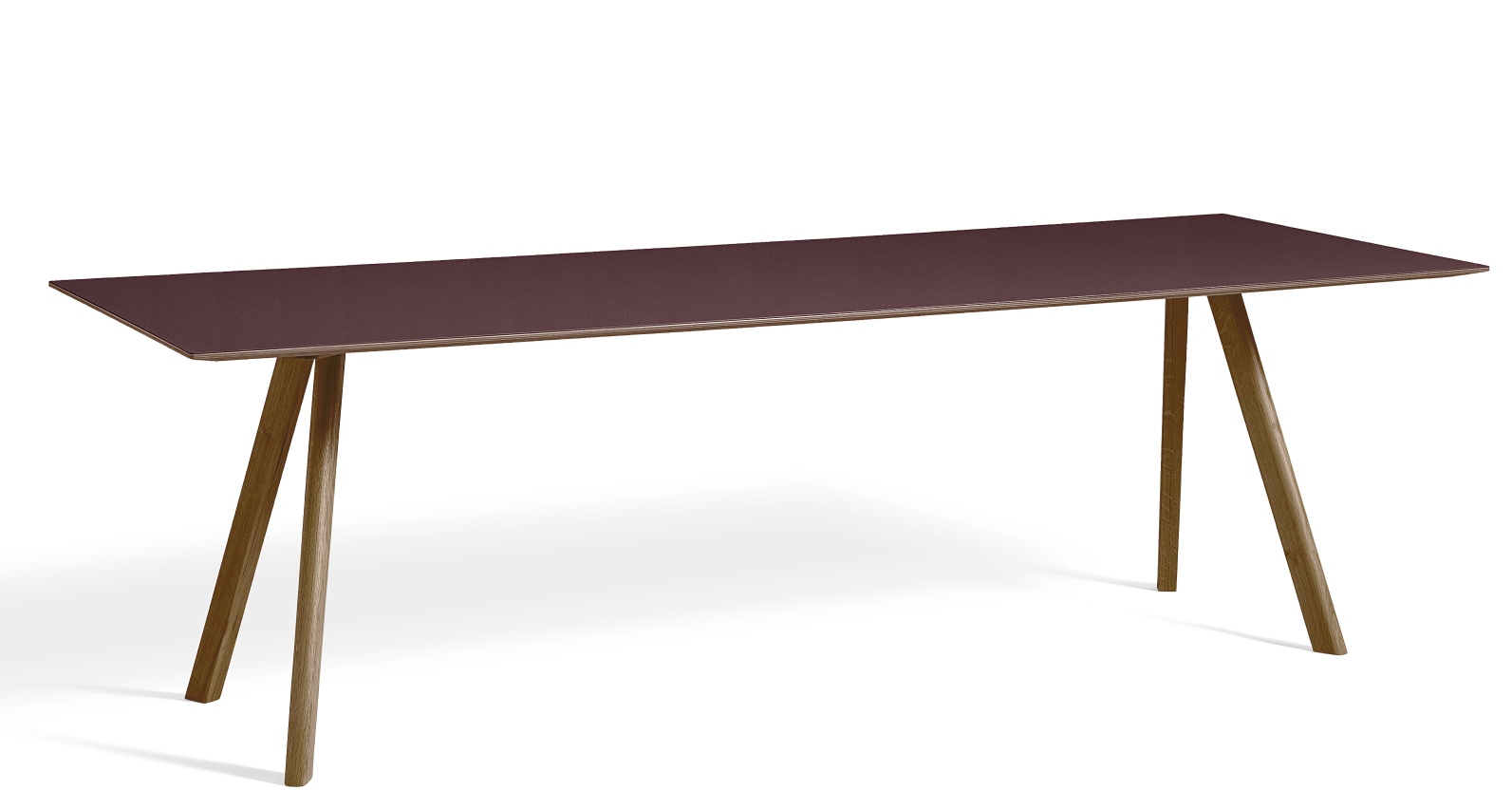 Copenhague Table CPH 30 Esstisch von Hay, 250 x 90 cm, mit brauner Tischplatte und Holzbeinen.