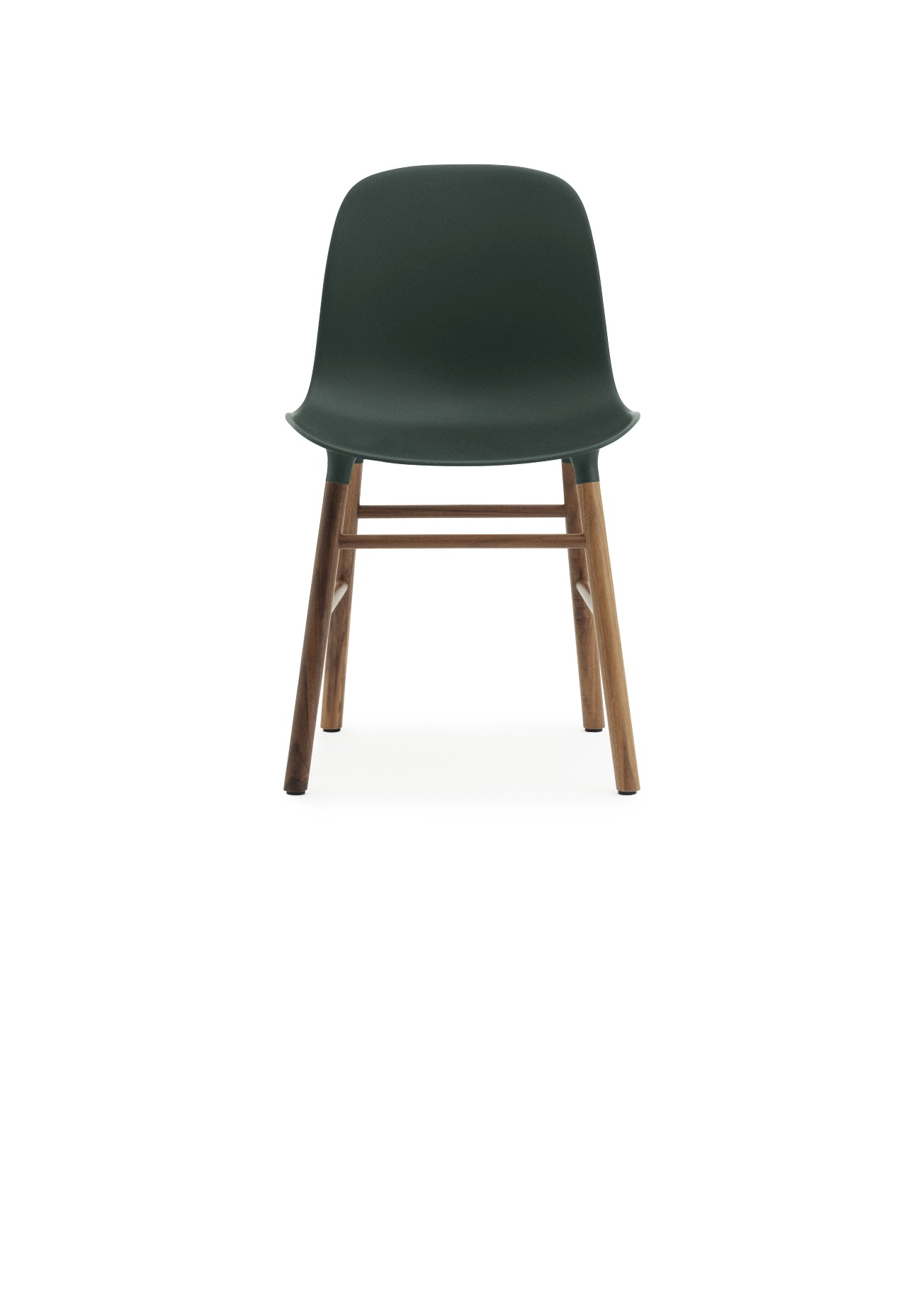 Normann Copenhagen Form Chair Stuhl in Dunkelgrün mit Holzbeinen, Frontansicht.