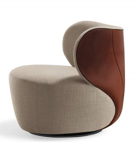 Bao Sessel von Walter Knoll, moderner Loungesessel mit beigem Stoffbezug und braunem Lederdetail.