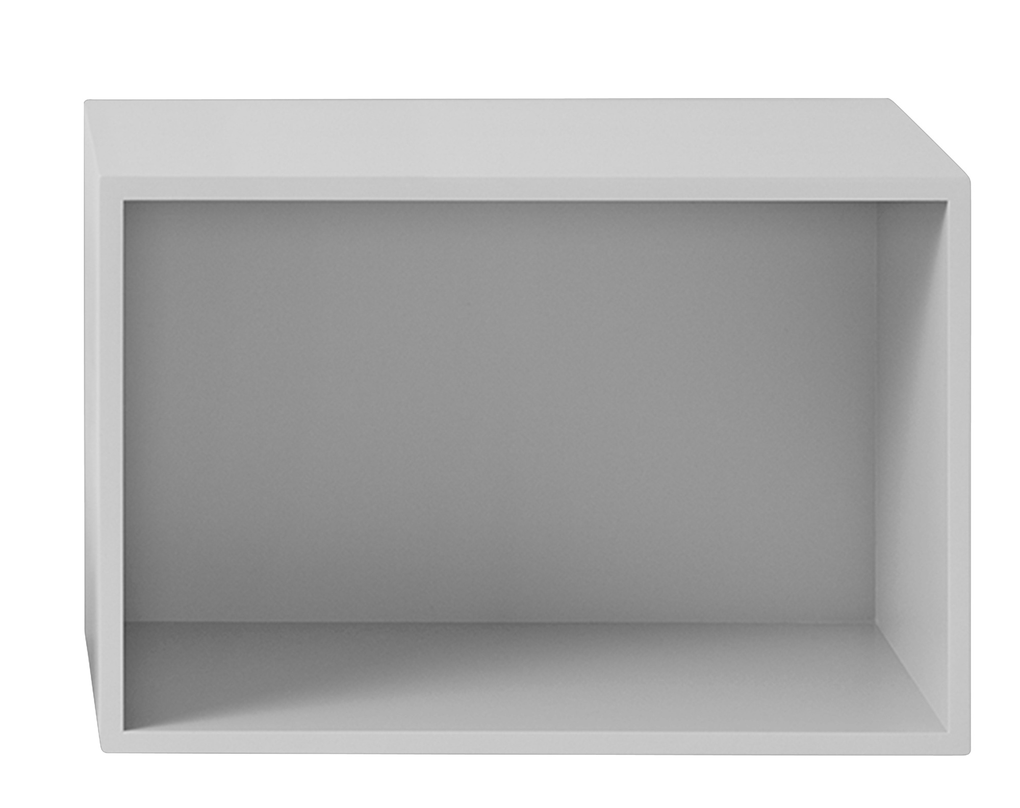 Muuto Stacked Storage System 2.0, graues, modulares Regalsystem, einzelnes Regal, modernes Wohnen.