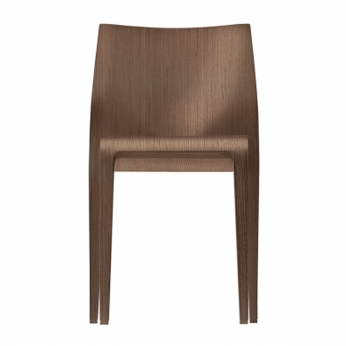 Ansicht von hinten des Laleggera Stuhls von Alias, aus braunem Holz, minimalistisches Design.