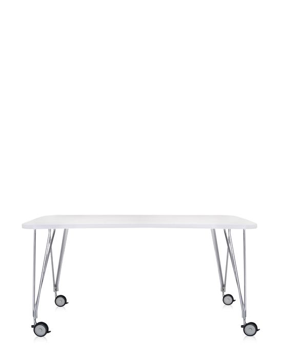 Weißer Max Tisch von Kartell mit Rollen und Chromgestell, 160 x 80 cm.