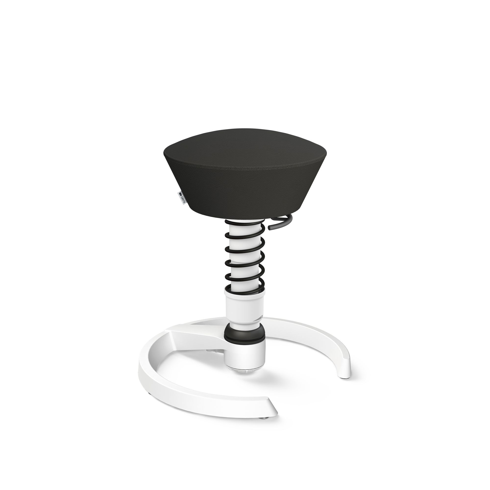 Schwarzer Aeris Swopper Bürostuhl mit Federung und weißem Fußkreuz, ergonomischer Hocker für dynamisches Sitzen.