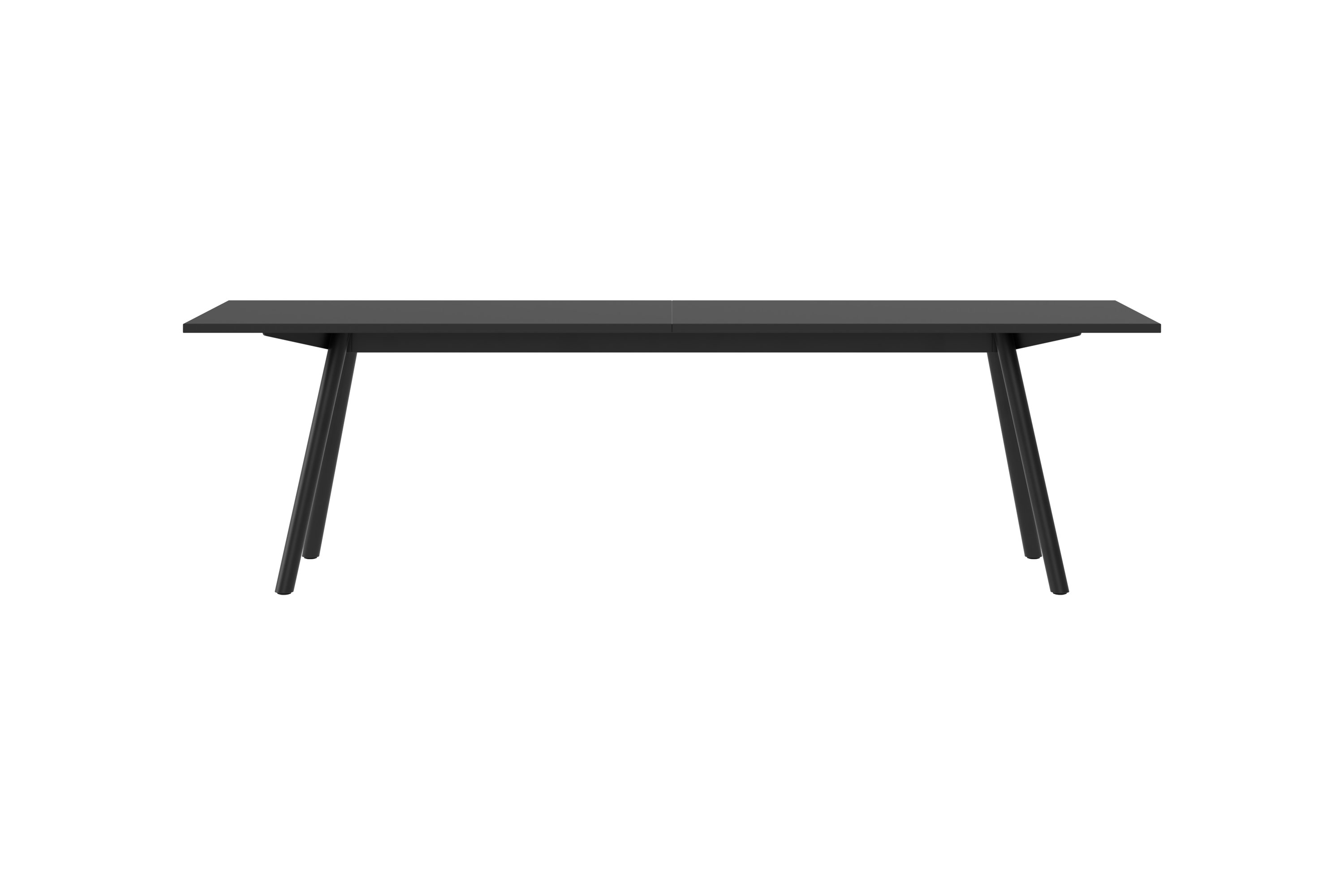 Schwarze New Tendency Masa Tischplatte aus der Frontansicht, minimalistisches Design für Esszimmer oder Büro.
