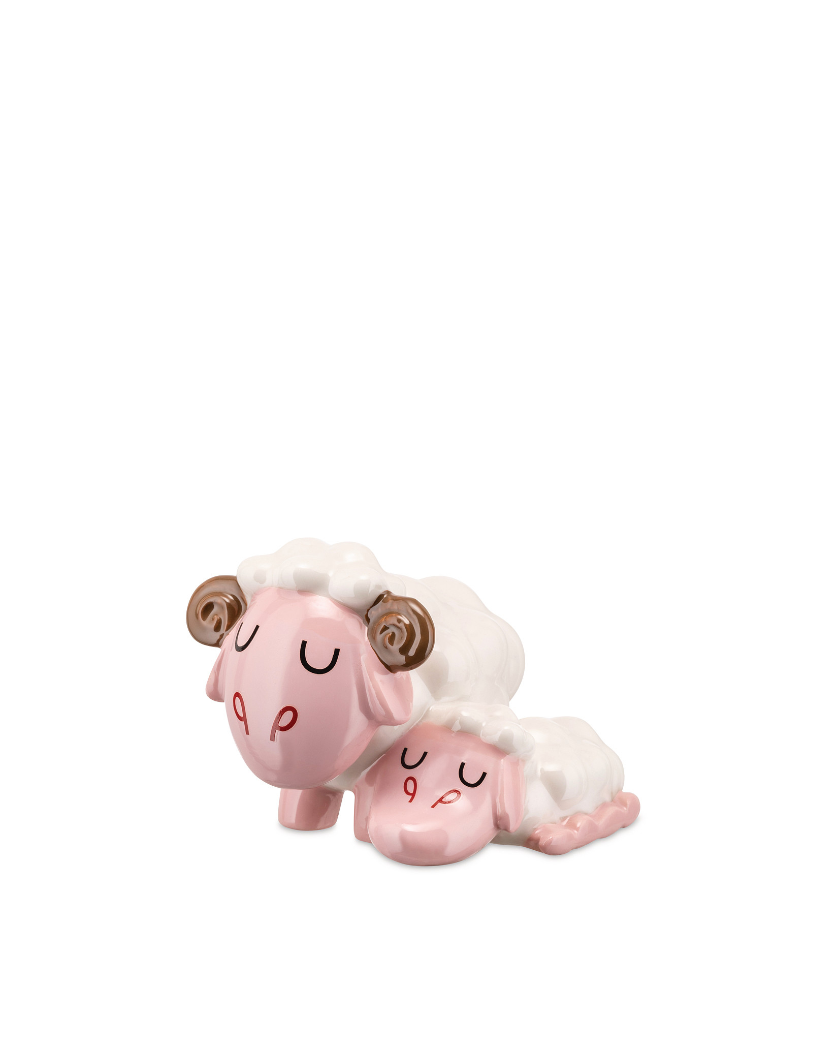 Alessi Pisoletti AGJ01 Porzellanfigur: Zwei rosa, schlafende Schafe aus Keramik, dekorative Wohnaccessoires.