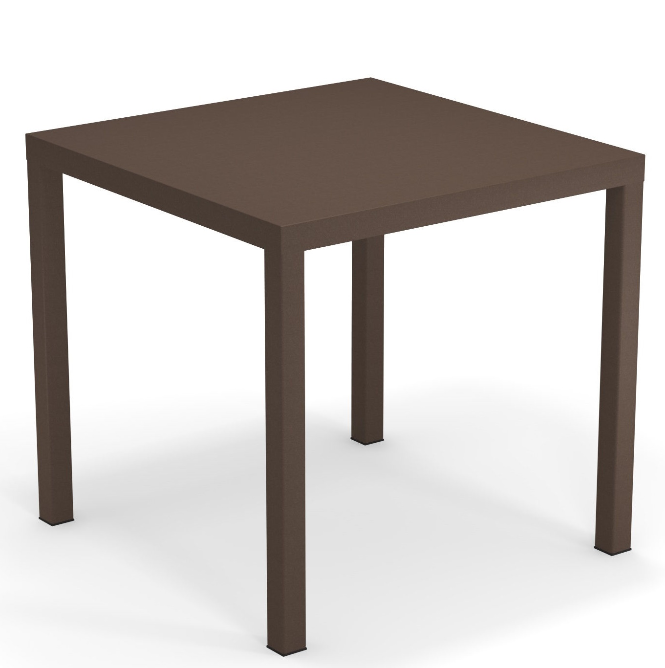 Quadratischer Nova Tisch von Emu für den Außenbereich, brauner Metalltisch für Garten und Terrasse.