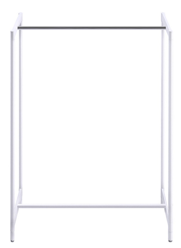 Meeting Kleiderbügelständer von Rexite, minimalistisch, weißes Gestell mit silberner Stange, ideal für Büro und Garderobe.