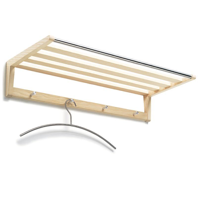 Wandgarderobe Gaston Side by Side aus hellem Holz mit Kleiderbügel und Haken für Jacken.