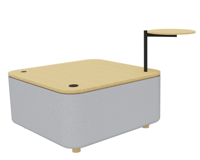 Mezza Table Couchtisch von Cascando: Moderner, grauer Lounge Tisch mit Holzplatte und zusätzlichem, kleinem Beistelltisch.