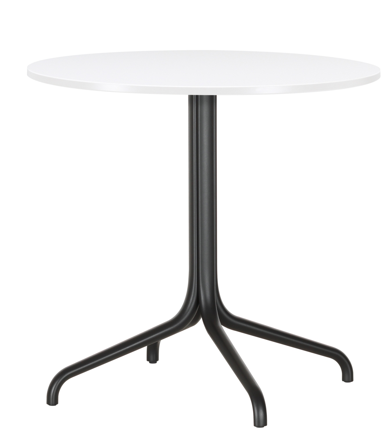 Vitra Bistro Table: Runder Outdoor Tisch mit weißer Tischplatte und schwarzem Fuß.