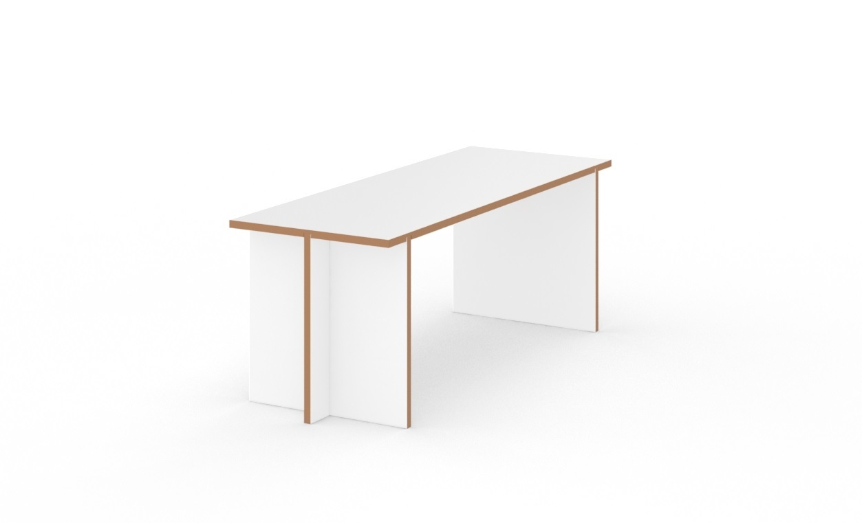 Tojo Tischgruppe Bank: Moderner weißer Esstisch mit minimalistischem Design und Holzkanten.