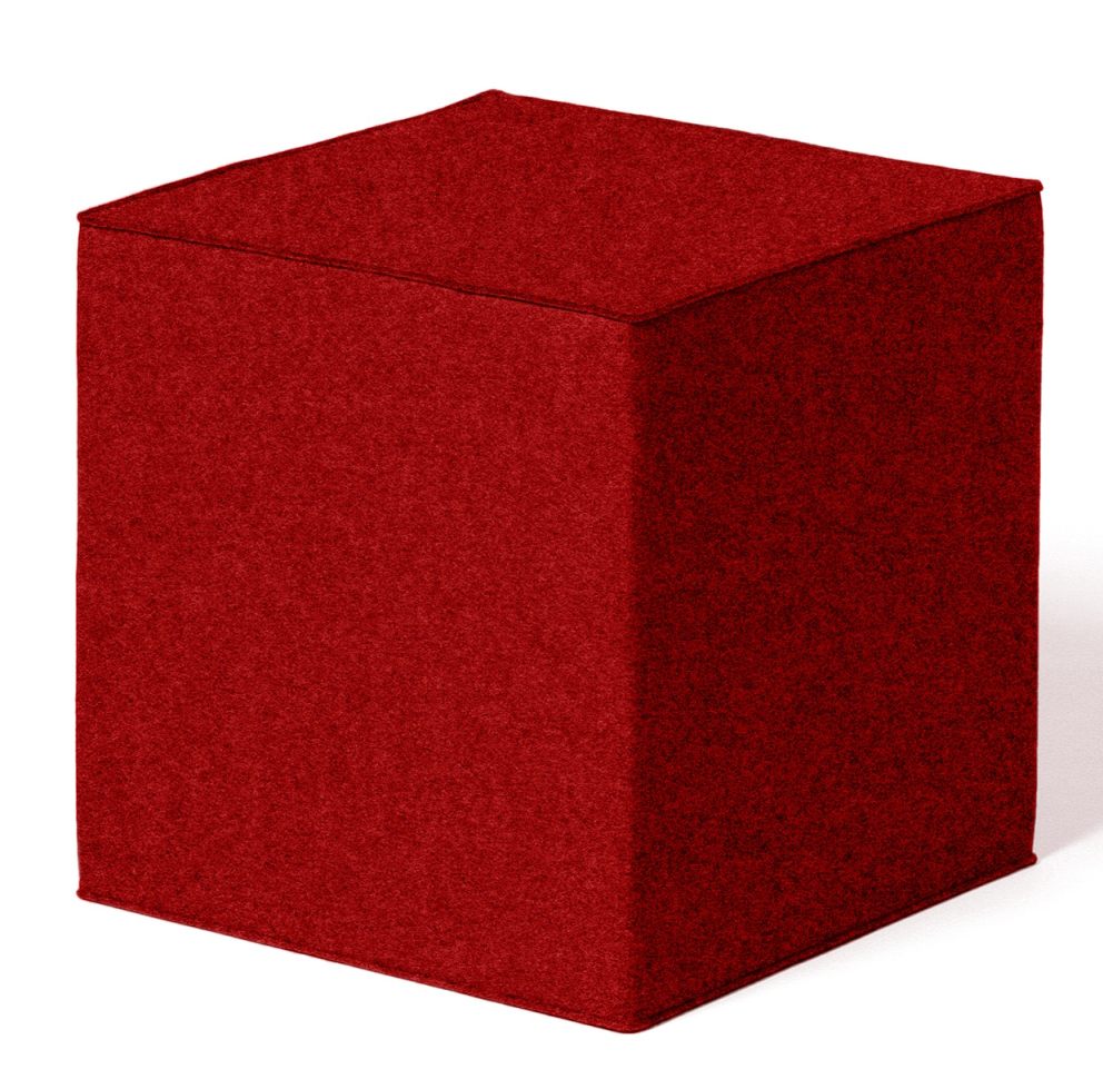 Roter Quart Sitzwürfel von HEY-SIGN by BWF Group, moderner Filzhocker für Wohnzimmer und Büro.