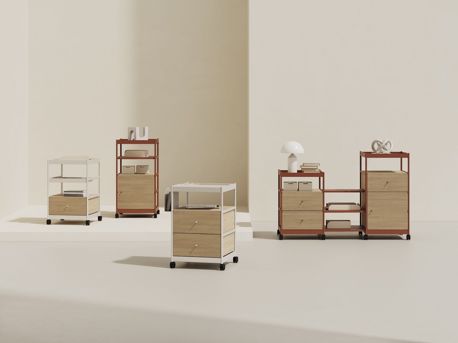 Beside Office Trolley Regalelemente und Kommoden in verschiedenen Ausführungen, Farben und Größen für Büro und Arbeitszimmer.