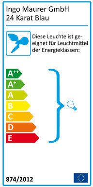 Energieeffizienzlabel für die 24 Karat Blau Hängeleuchte von Ingo Maurer, Energieklassen A++ bis E.