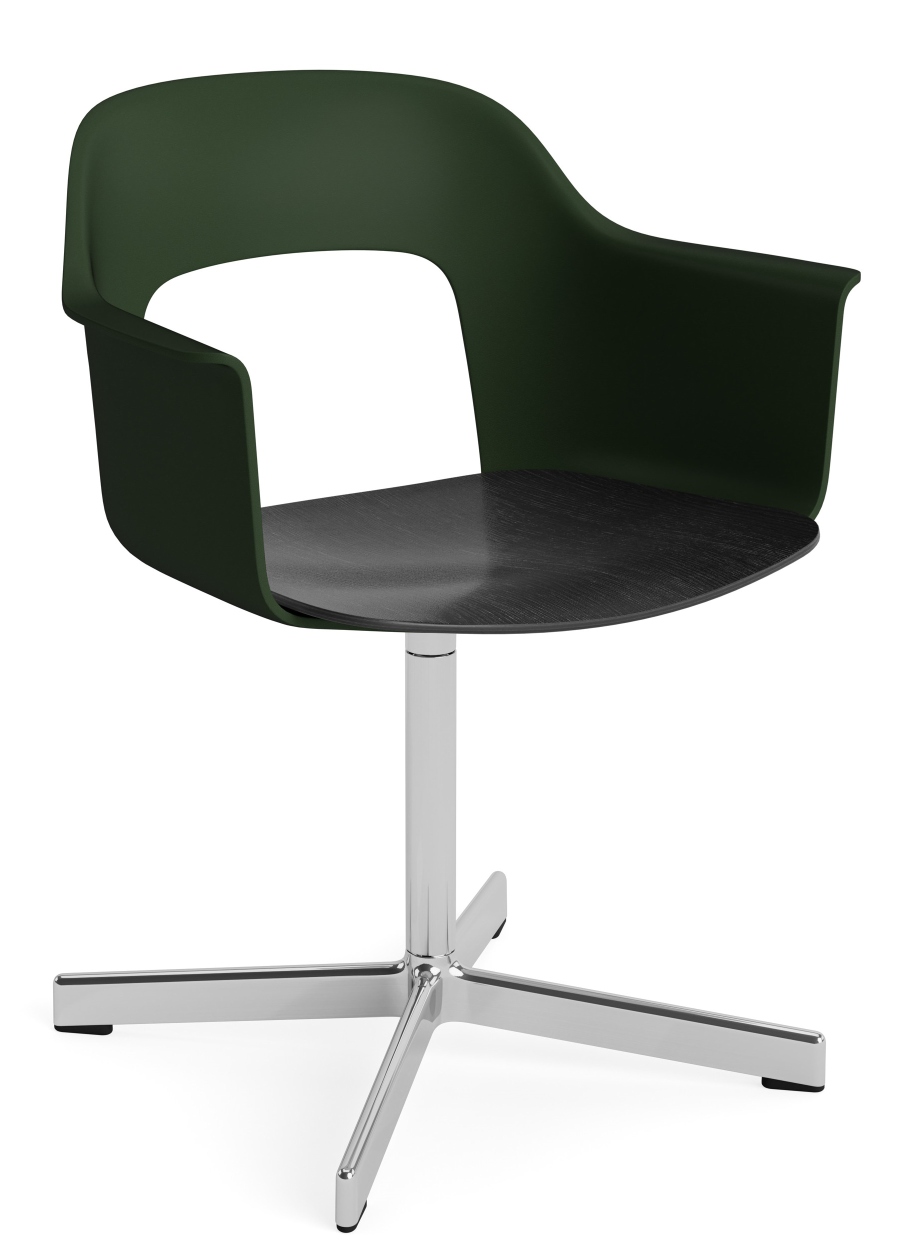 Hay Layout Armchair 232: Moderner Armlehnstuhl in Grün mit schwarzer Sitzfläche und verchromtem Fußkreuz.