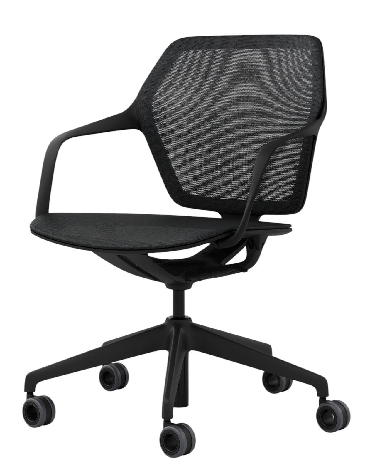 Schwarzer Ray Work Bürodrehstuhl von Brunner mit Armlehnen und Netzrücken, ergonomisch und modern.