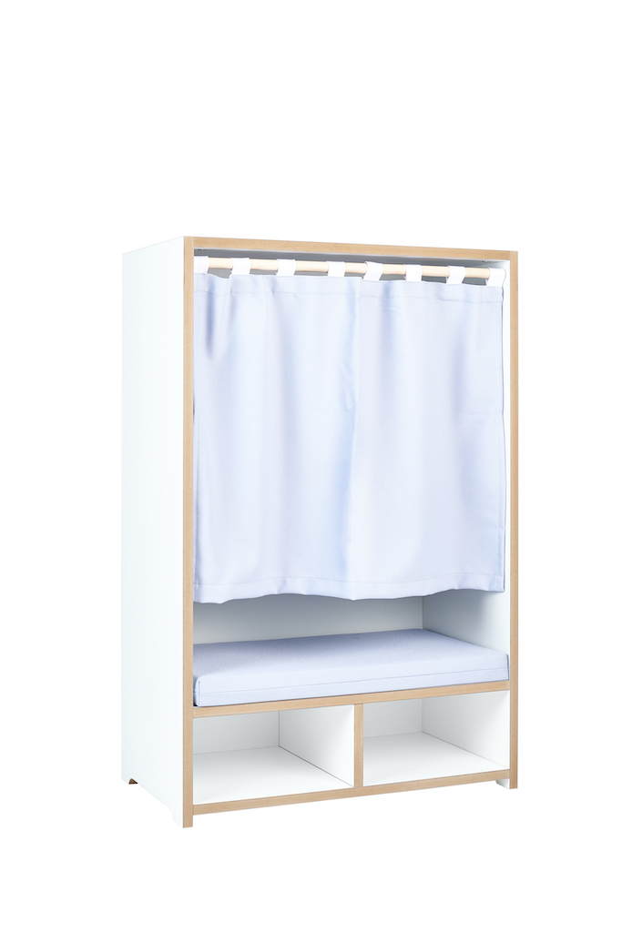 Tojo Kids Nische Lesebox: Weißes Kindermöbel mit Vorhang, Sitzkissen und Regalfächern für Kinderzimmer.