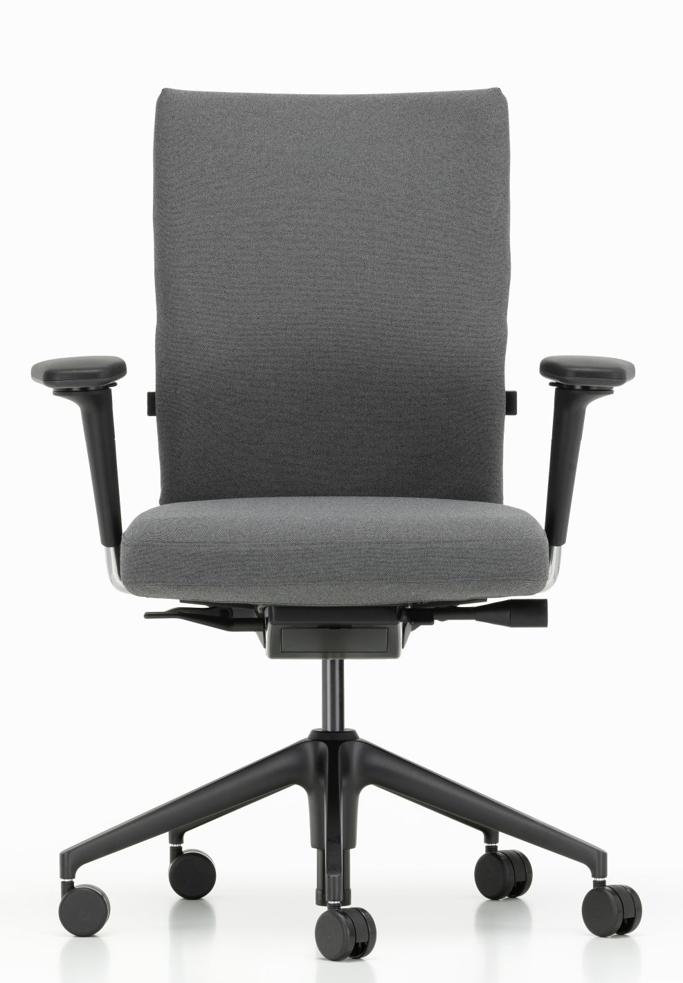 Vitra ID Chair Soft Bürodrehstuhl in Grau, ergonomischer Schreibtischstuhl mit Armlehnen und Rollen.