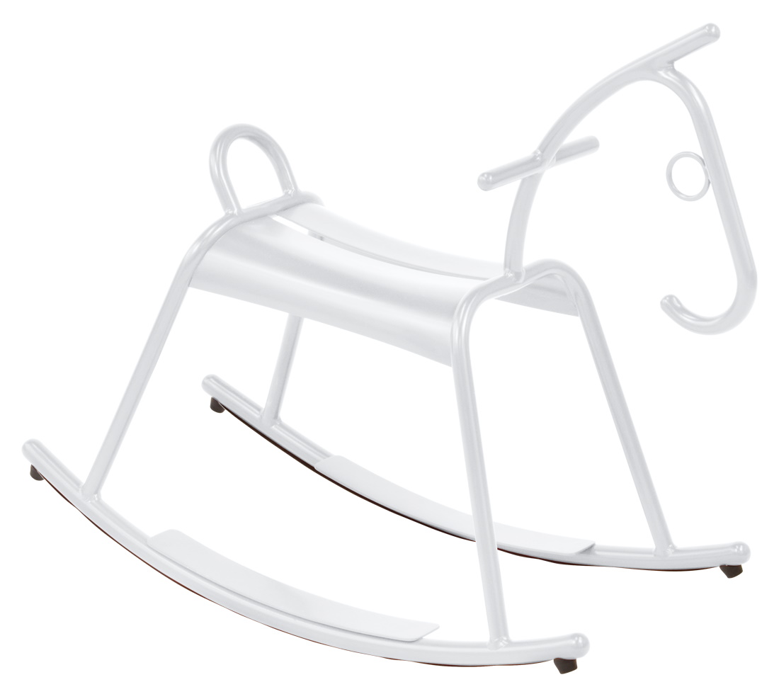 Weißes Adada Schaukelpferd von Fermob für den Außenbereich, modernes Design Kinderspielzeug aus Metall.