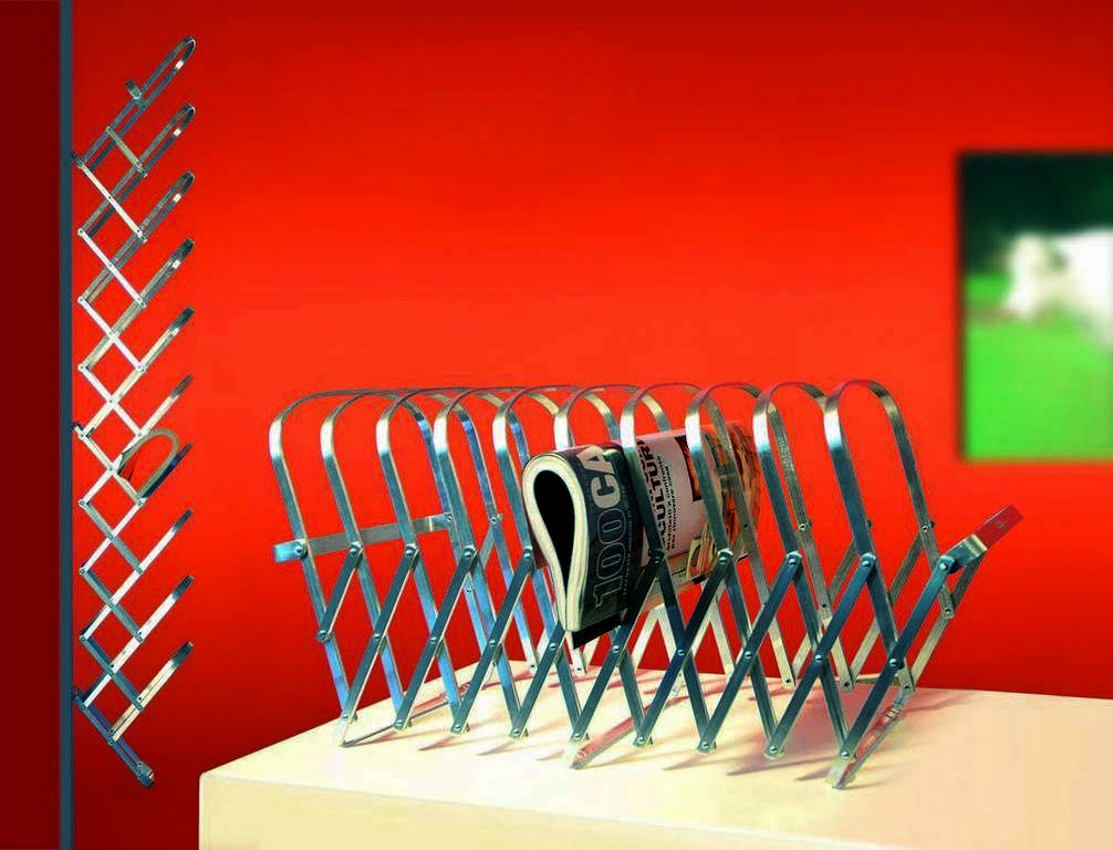 Collator Zeitungsständer: Ausziehbarer Zeitschriftenständer aus Metall, ideal für Magazine und Zeitungen.