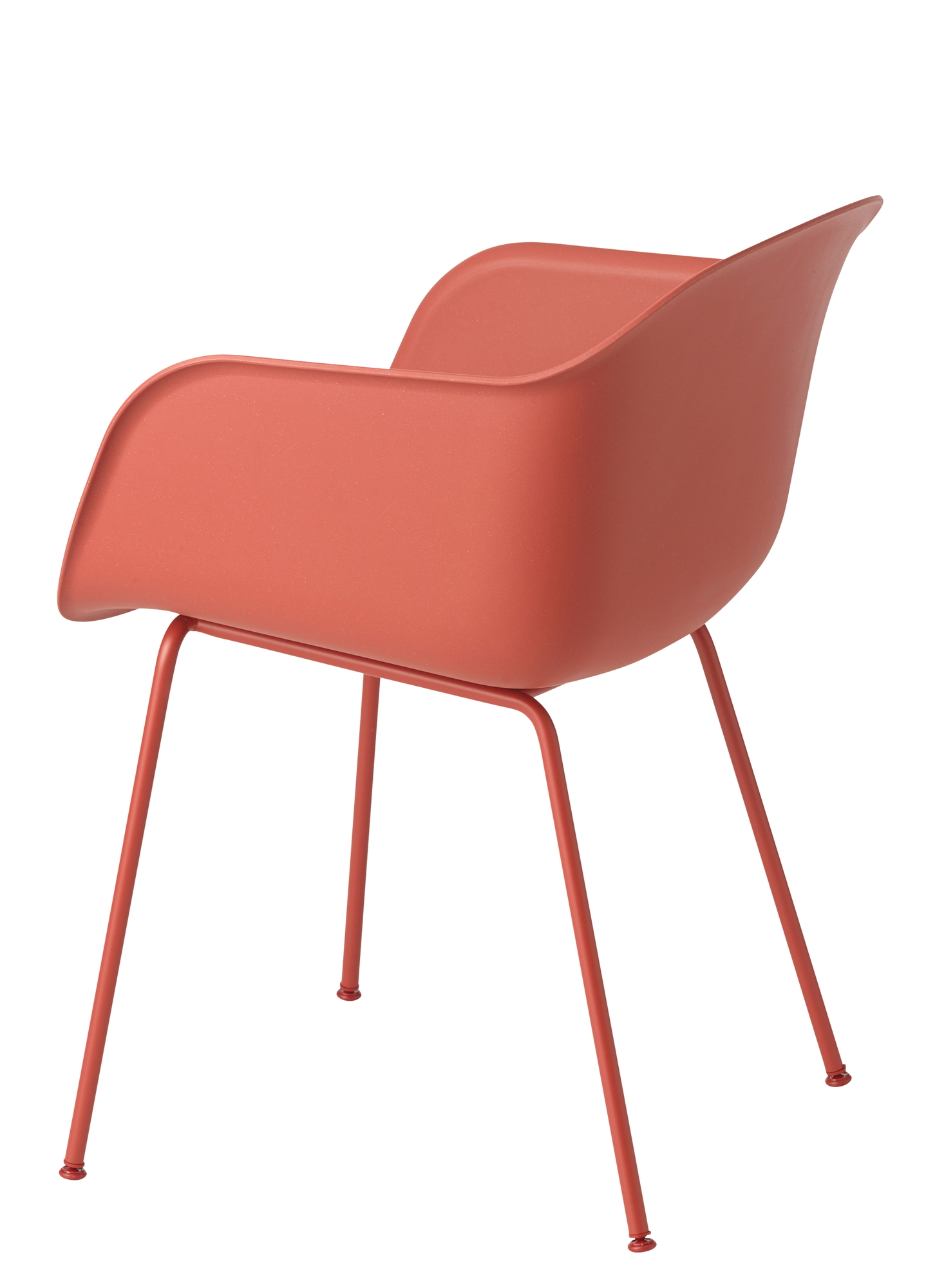 Muuto Fiber Armchair Tube Base Stuhl in Terrakotta-Rot, modernes Design mit Stahlrohrgestell.