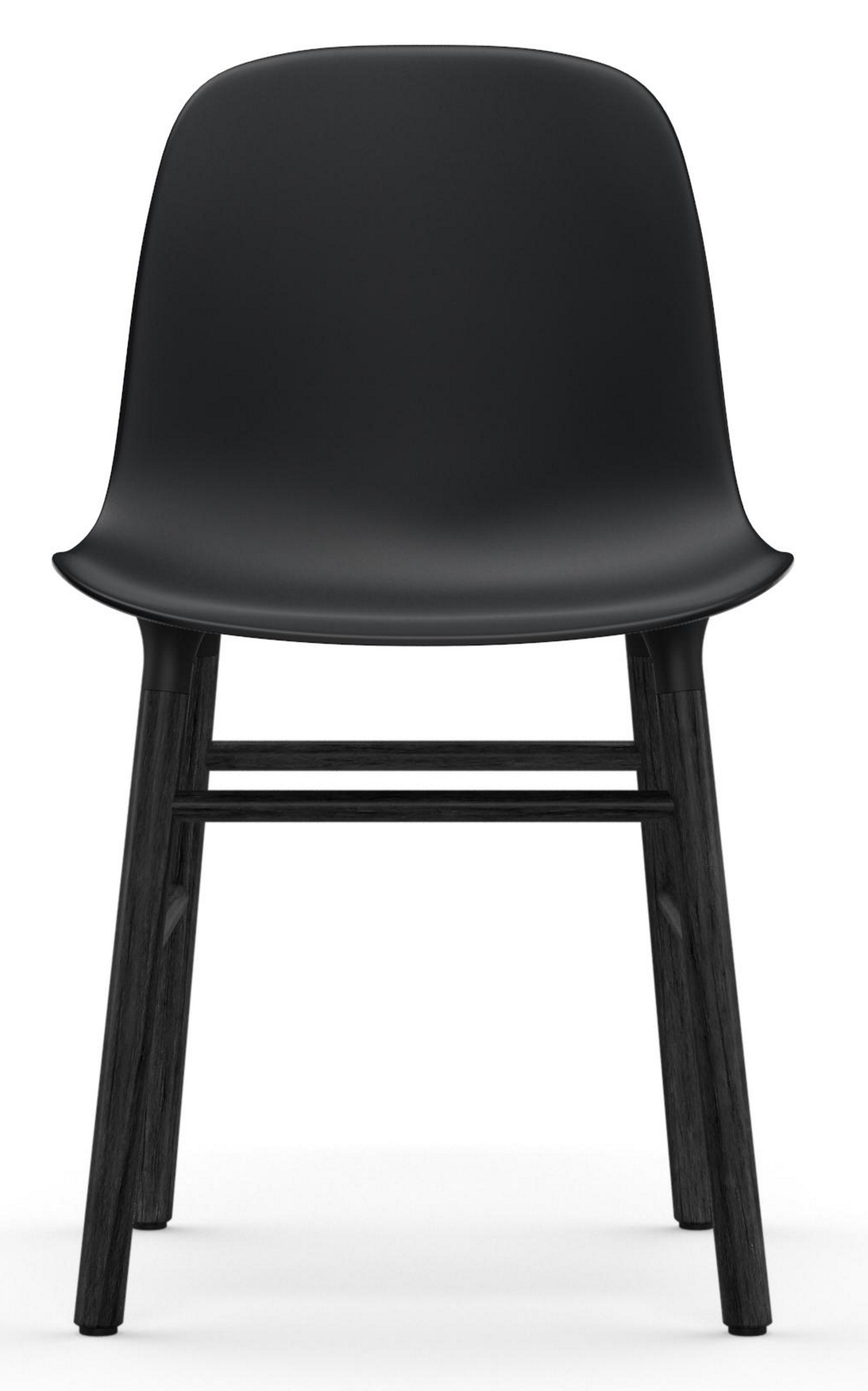 Schwarzer Form Chair Stuhl von Normann Copenhagen mit dunklem Holzgestell, Frontansicht. Moderner Designstuhl für Esszimmer und Wohnbereich.