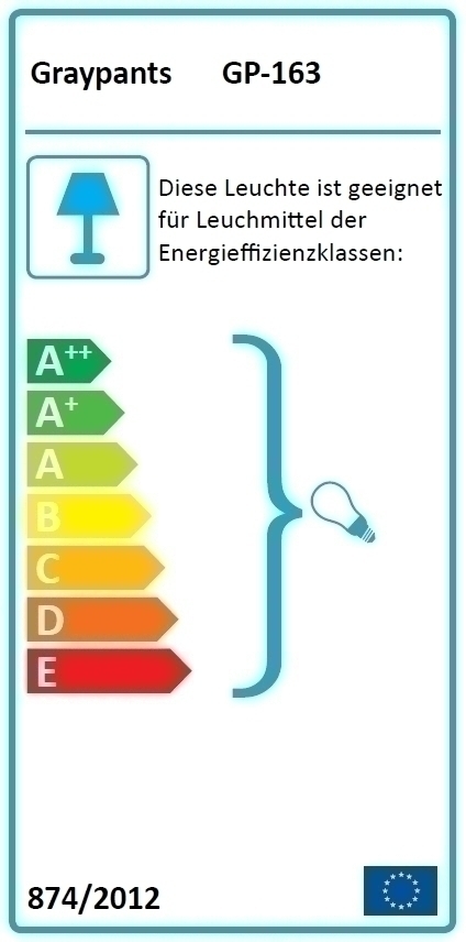 Energieeffizienzlabel der Graypants Moon18 Scraplights Hängeleuchte. Informationen zu Energieklassen für Leuchtmittel.