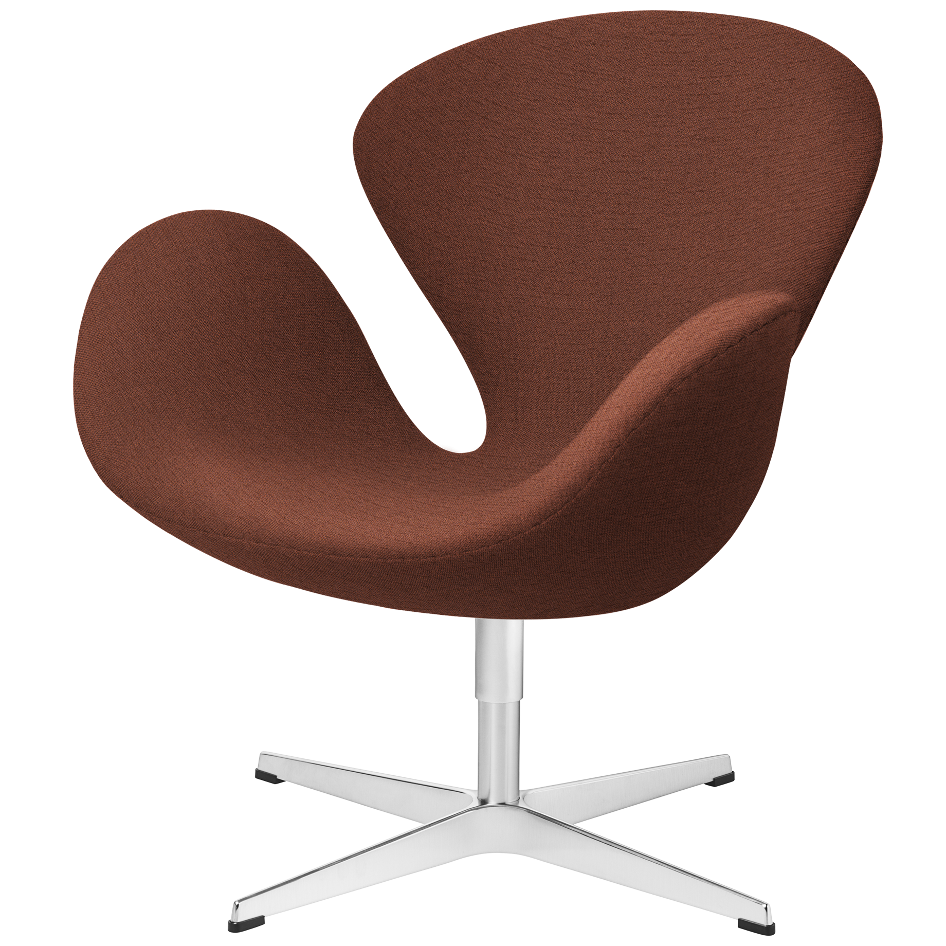 Brauner Schwan Sessel von Fritz Hansen mit Drehfuß aus Aluminium, modernes Designmöbel.