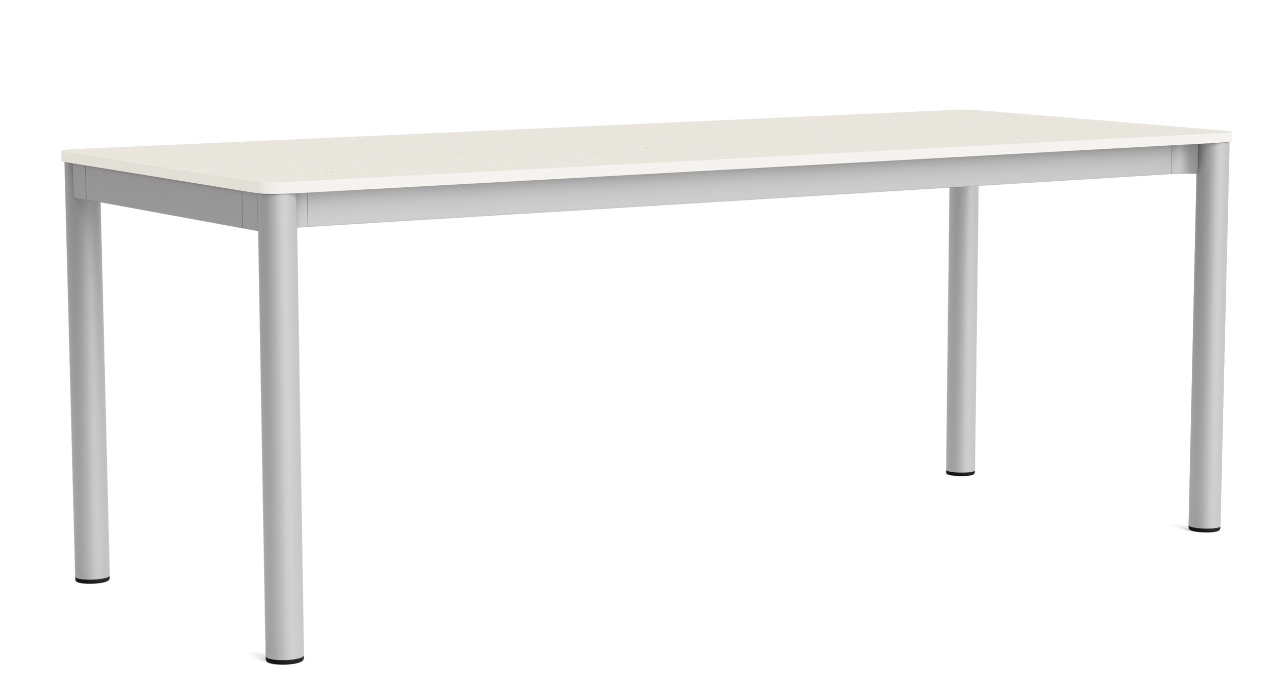 Annex Table von Hay: Moderner Esstisch mit heller Tischplatte und silberfarbenem Metallgestell.