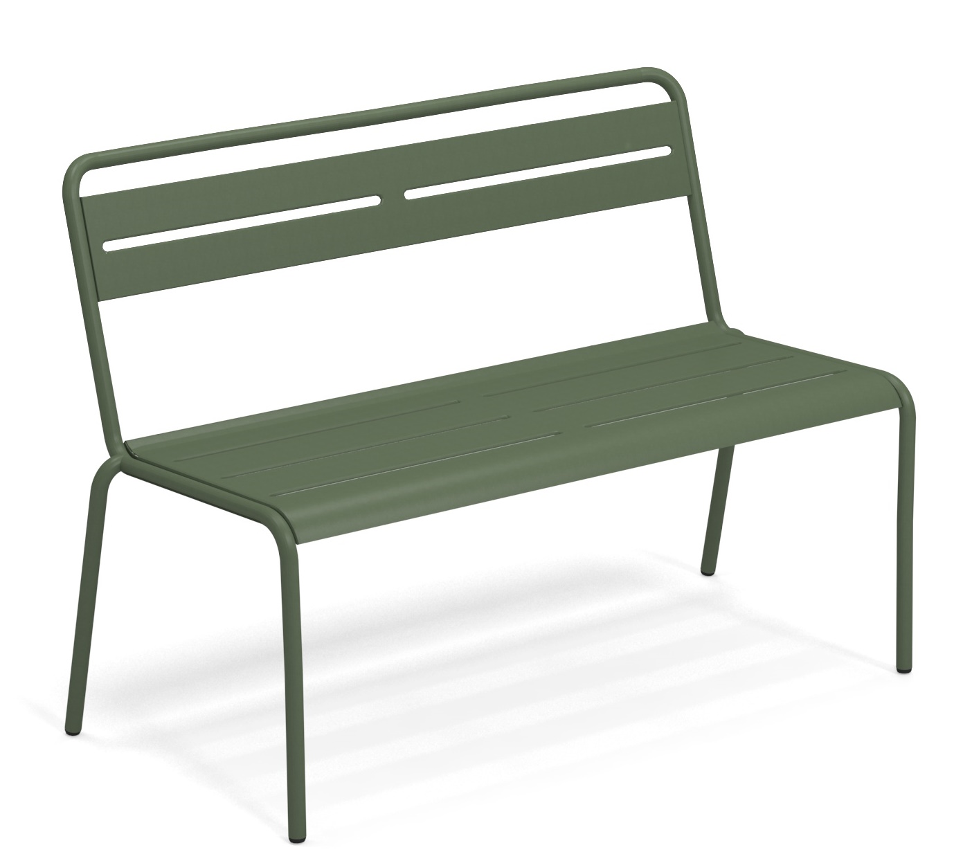 Emu Star Bench Gartenbank in Olivgrün, moderne Outdoor Sitzbank aus Metall für Terrasse und Garten.