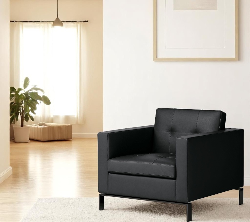 Schwarzer 502 Foster Sessel von Walter Knoll im modernen Wohnzimmer mit minimalistischem Design und Lederbezug.