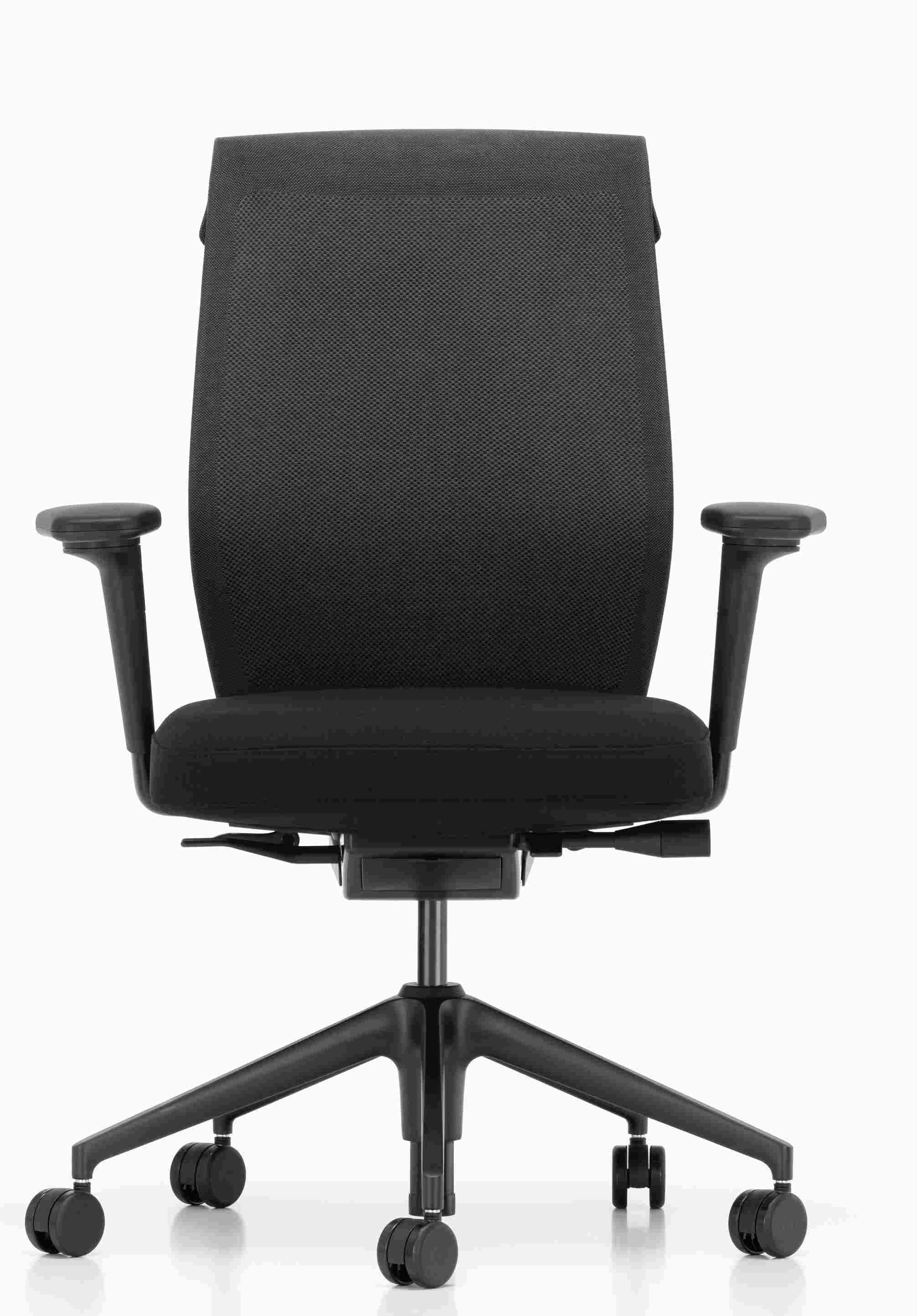 Schwarzer ID Cloud Bürodrehstuhl von Vitra, ergonomischer Drehstuhl mit Armlehnen und Rollen für das Büro.