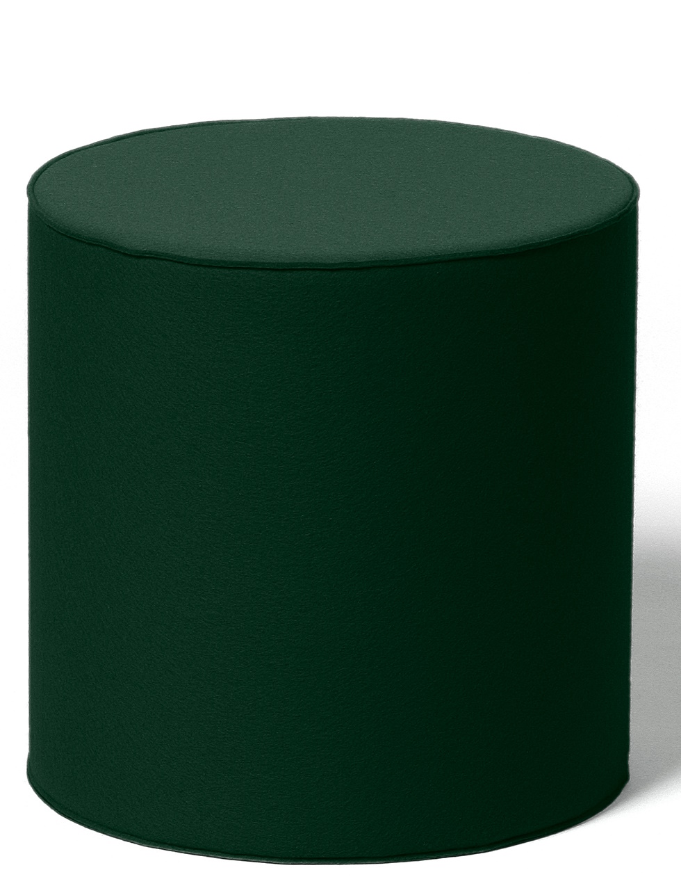 Dunkelgrüner, zylinderförmiger Pouf aus Stoff, ideal als Sitzhocker oder Beistelltisch für moderne Wohnräume.