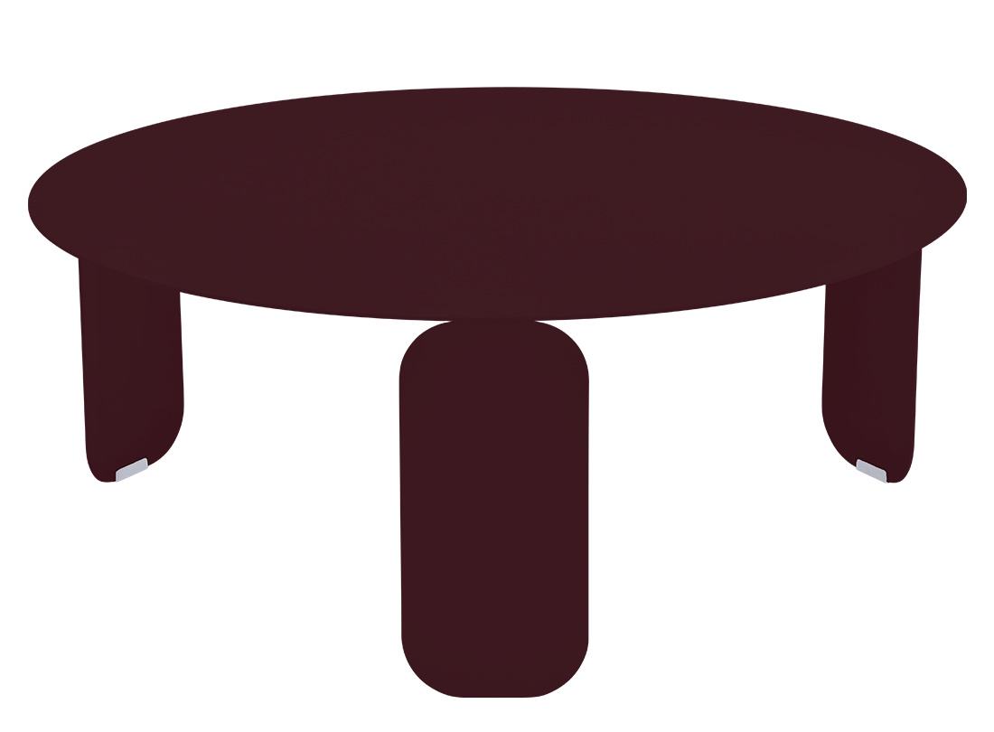 Burgunderroter Bebop Low Table von Fermob, ein moderner, runder Outdoor-Tisch für Garten und Terrasse.