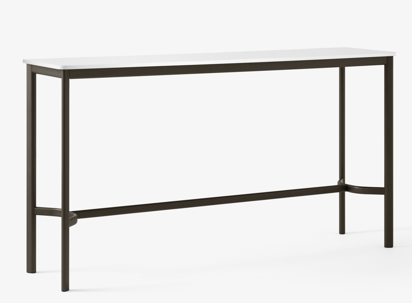 AndTradition Drip High Table Stehtisch mit weißer Tischplatte und dunklem Metallgestell für moderne Einrichtung.