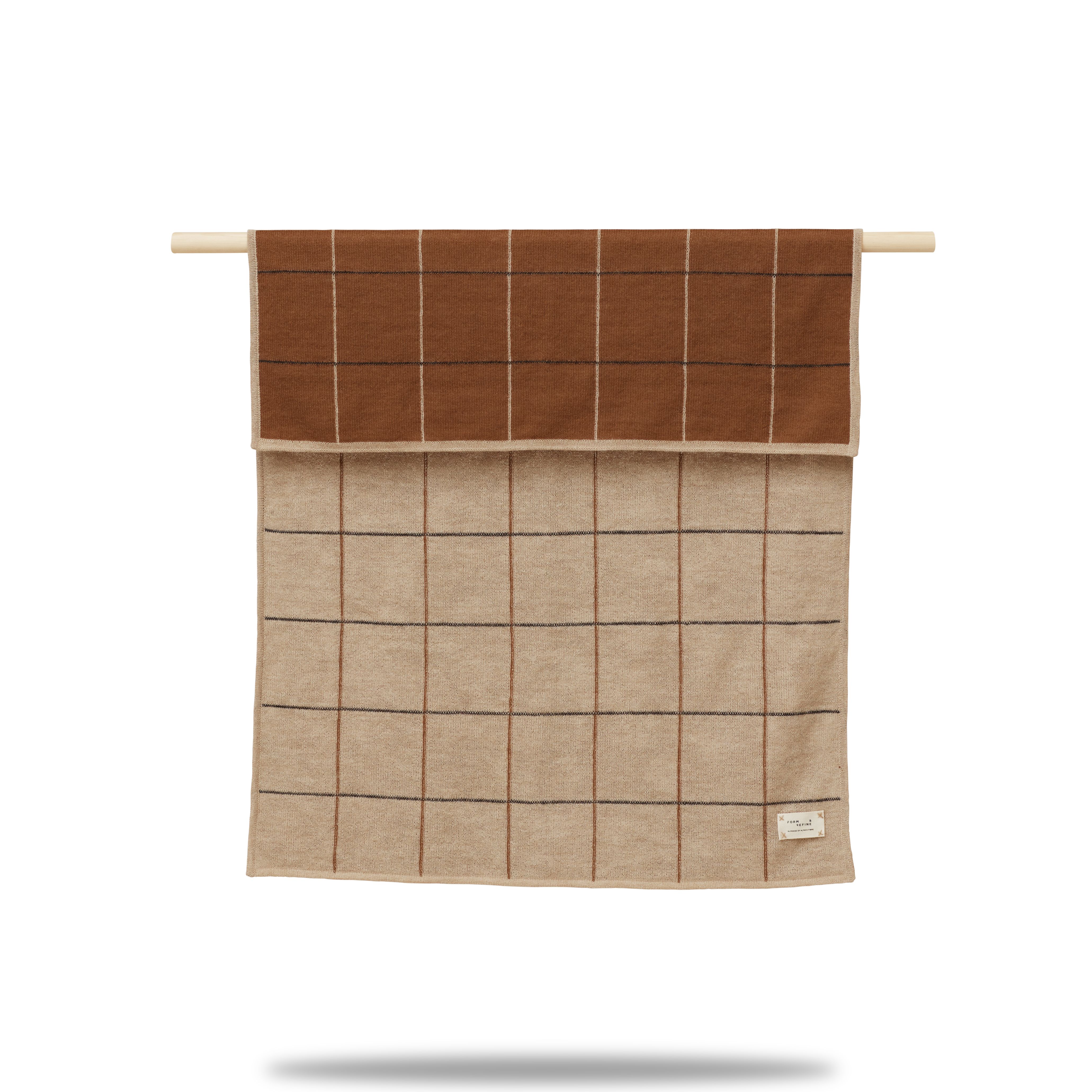 Aymara Kinderplaid New Squares, braun-beige kariert, hängend. Kuscheldecke für Kinderzimmer, Babydecke aus weicher Wolle.