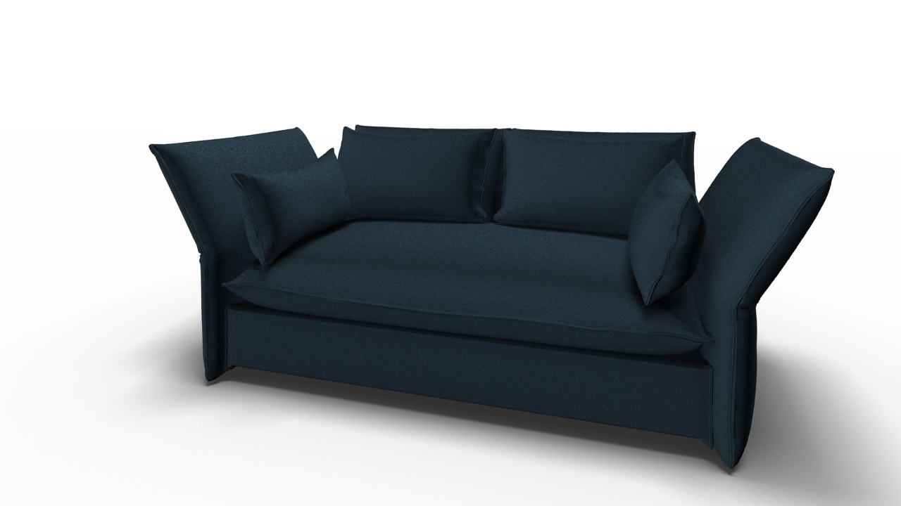 Dunkelblaues Mariposa Sofa von Vitra, ein moderner 2-Sitzer mit weichen Kissen.