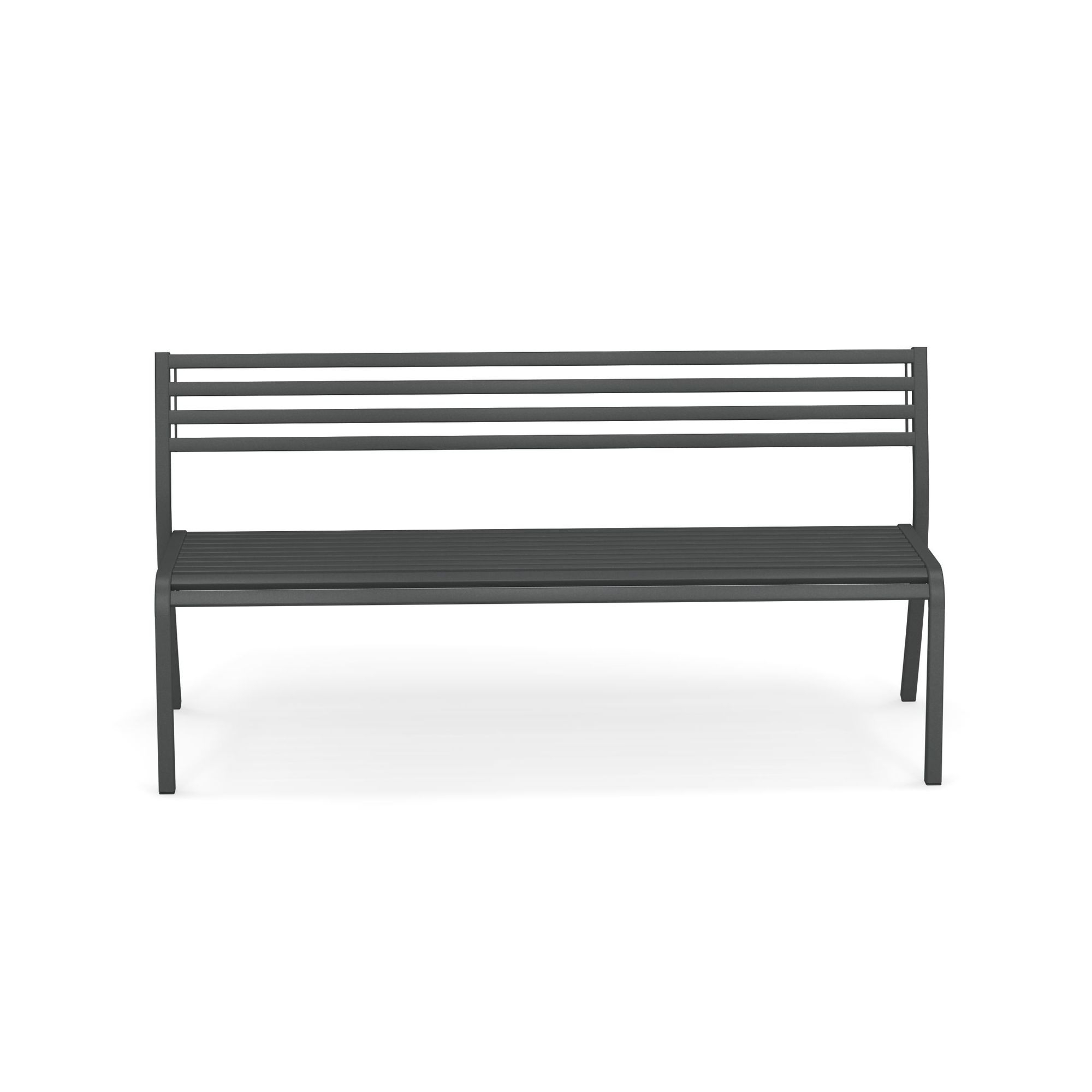 Graue Emu Bank, Modell Segno, für den Garten oder die Terrasse. Gartenmöbel aus Metall.