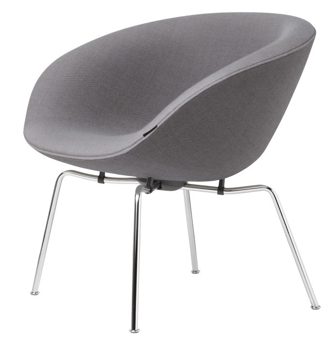 Grauer Fritz Hansen Pot Sessel mit Chromgestell, moderner Design Sessel für Wohnzimmer und Büro.