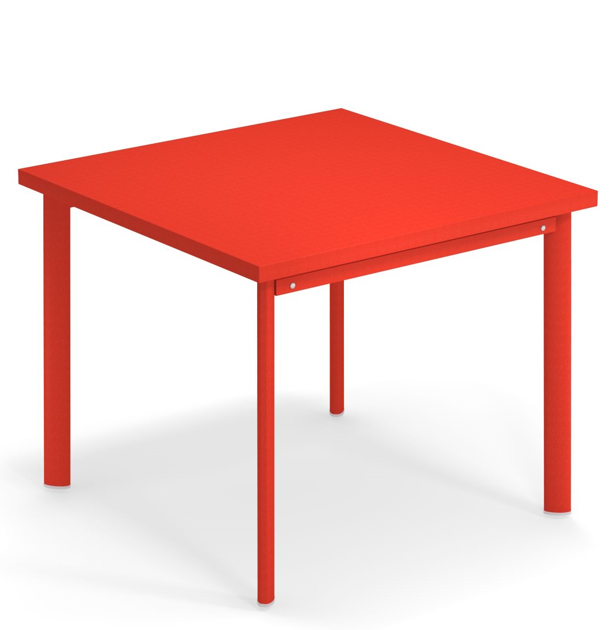 Roter Emu Star Tisch für den Außenbereich, quadratisch, mit pulverbeschichtetem Stahlgestell und minimalistischem Design.
